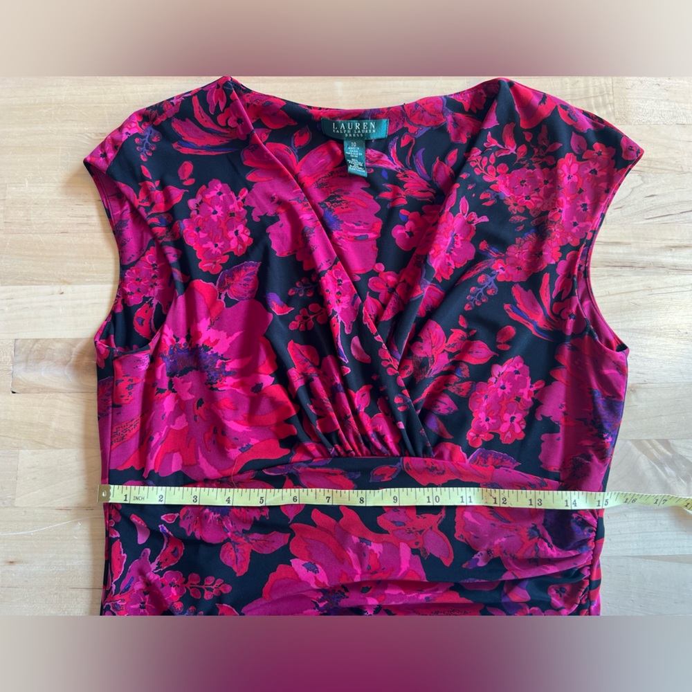 Women’s size 10 Lauren Ralph Lauren capped Sleeveless Floral Dress flowers wrap - Picture 5 of 15
